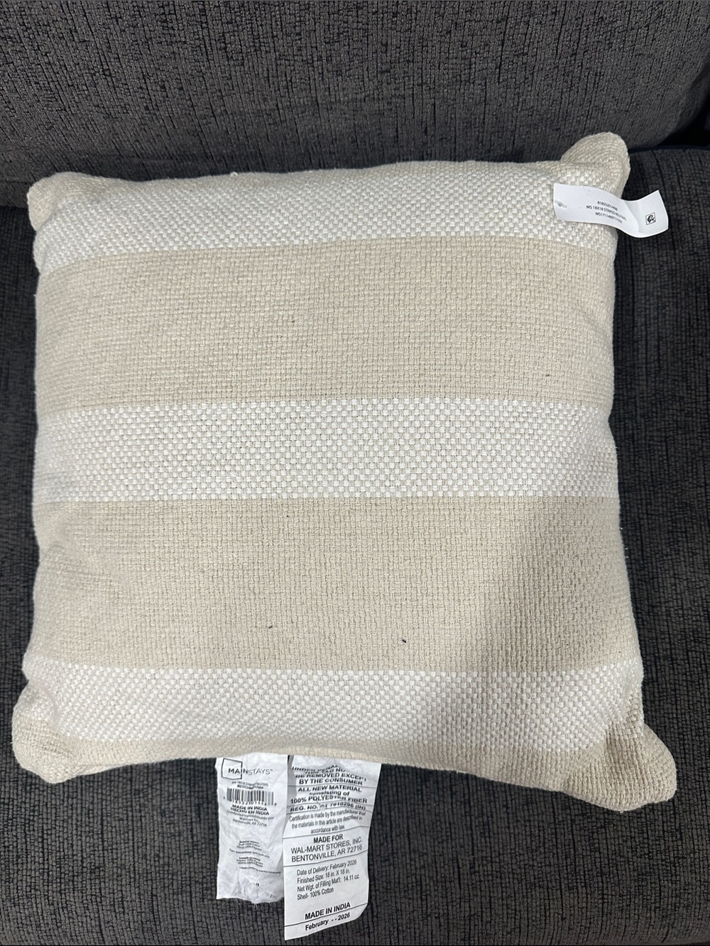 Mainstays Cream & White Striped Woven Accent Pillow 18x18 in